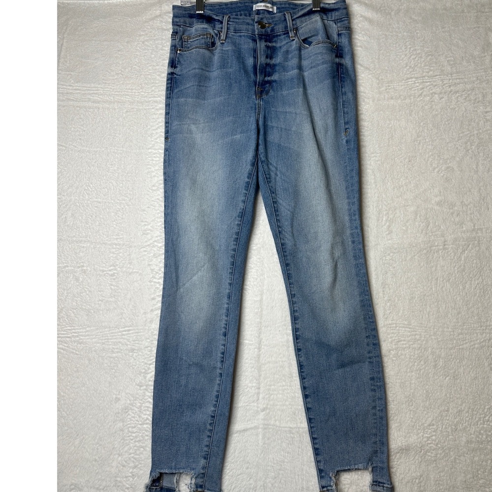 Good American Good Legs Skinny Jeans Light Wash Distressed Step Hem Size 6/28